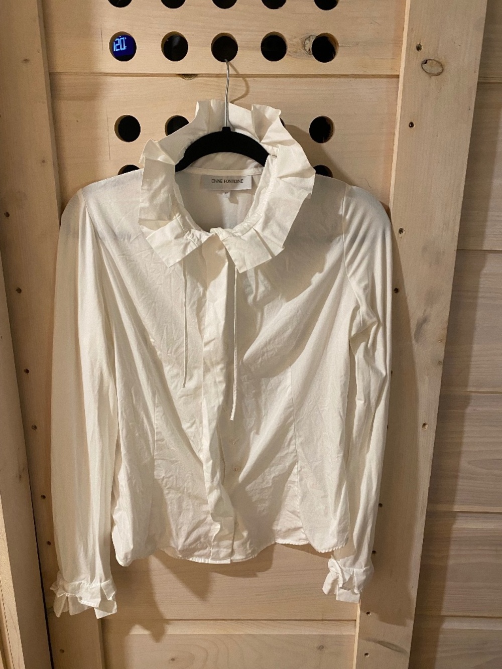 Anne Fontaine white shirt with ruffled collar and wrists, size 42